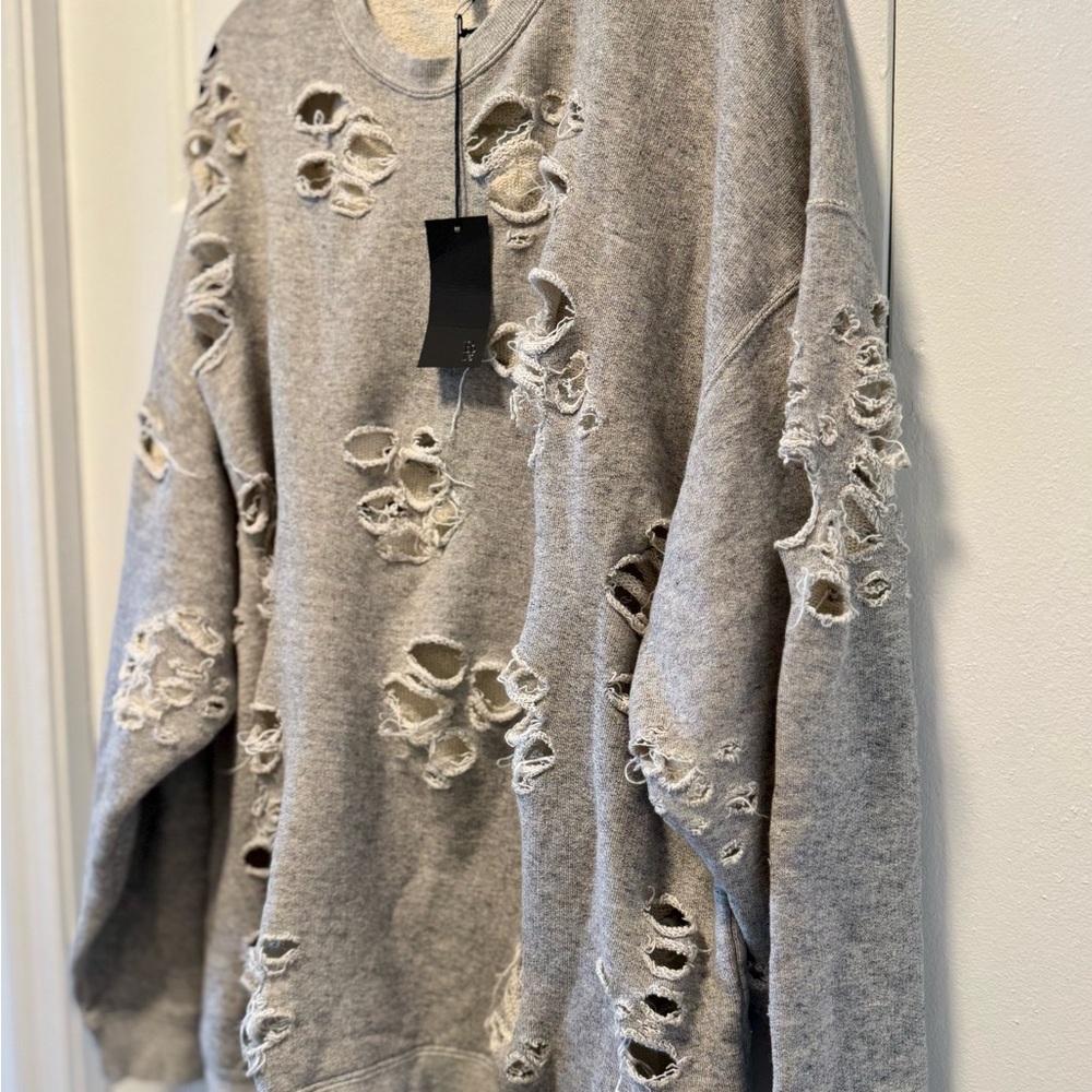 R13 Distressed Heather Gray Sweater - Large